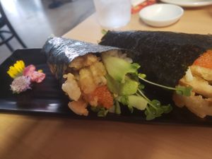 Spider hand roll. Great texture. at Kensho in Westminster