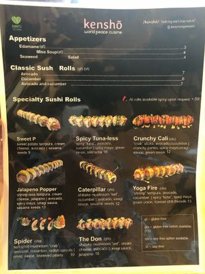 Menu at Kensho in Westminster