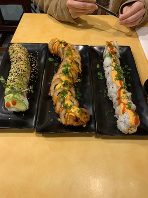 Caterpillar roll, crunchy Cali, and spicy tuna-less roll. at Kensho in Westminster