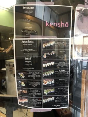 menu at Kensho in Westminster