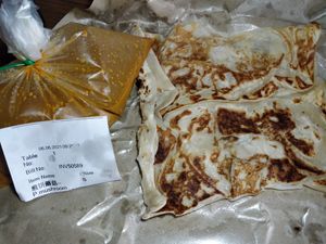 Mushroom prata. Takeaway during Covid-19 lockdown at True Veggie 实斋 in Central Singapore