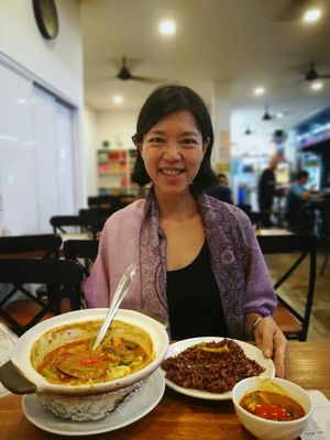 1. Thai-style Curry Fish Head (requested for vegetables only, didn’t want any mock meat) SGD13
2. Brown rice SGD1.20 per plate
 at True Veggie 实斋 in Central Singapore