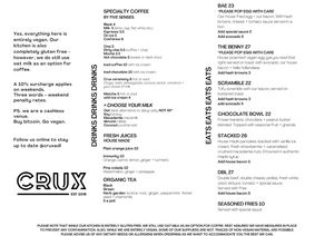 CRUX Menu at Crux in Semaphore