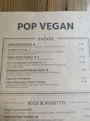 Menu at POP vegan in Hong Kong Island