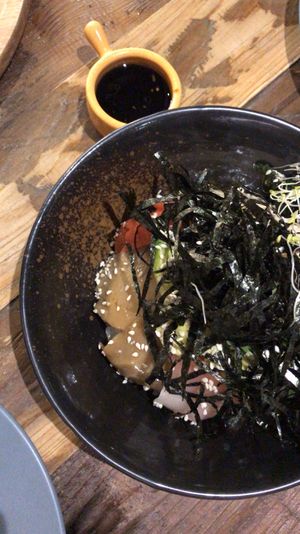 Vegan sashimi with sushi rice  at POP vegan in Hong Kong Island