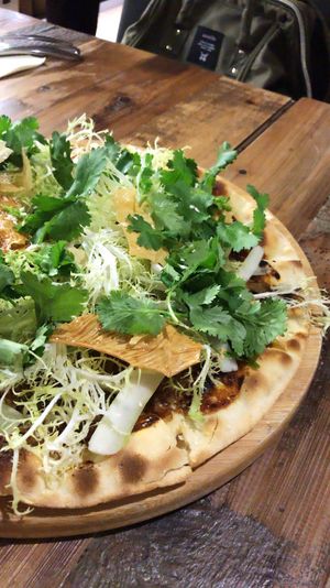 Peking Duck Pizza at POP vegan in Hong Kong Island