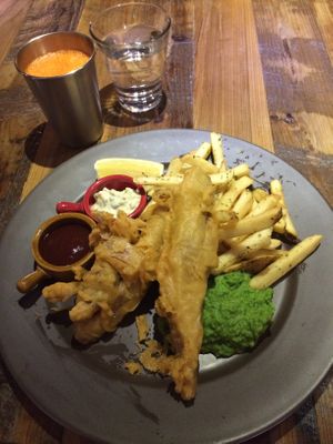 Fish and chips at POP vegan in Hong Kong Island