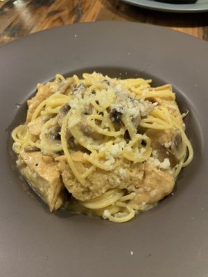 Gluten free vegan carbonara  at POP vegan in Hong Kong Island