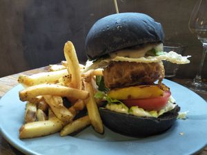 Chicken burger at POP vegan in Hong Kong Island