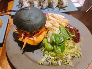 Signature burger at POP vegan in Hong Kong Island