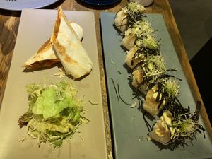 Wrap and tuna sushi at POP vegan in Hong Kong Island