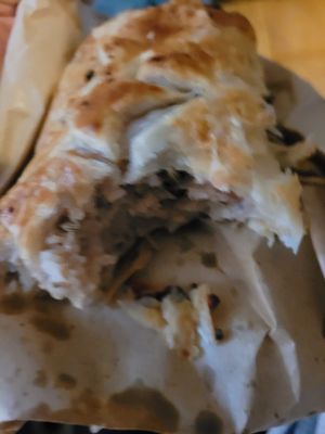 Inside the Christmas Sausage Roll at The Greenhouse Cafe in Felixstowe