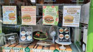 Close up of shop window (11/08/20) at The Greenhouse Cafe in Felixstowe