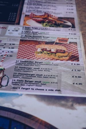 Vegan burger menu at Oilers69 in Haiming