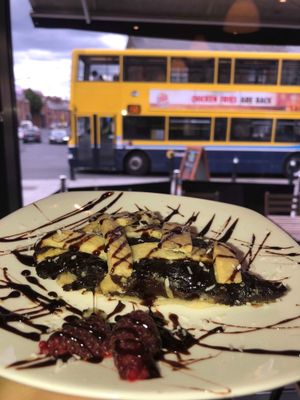 Raspberry tart with cacao sauce  at The Electric Vegan in Dublin