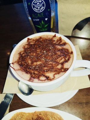 Hot Chocolate made from homemade hemp milk  at The Electric Vegan in Dublin