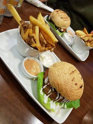 The grill burger and chips . at The Electric Vegan in Dublin