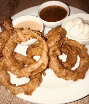 Vegan crispy onion rings and dips  at The Electric Vegan in Dublin