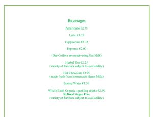 Updated beverage menu  at The Electric Vegan in Dublin