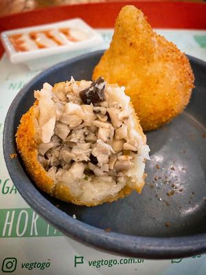 mushroom coxinha (a traditional Brazilian snack in vegan version at Veg To Go in Sao Paulo