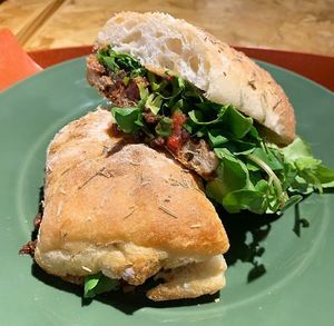 tuscan sandwich in ciabatta bread at Veg To Go in Sao Paulo