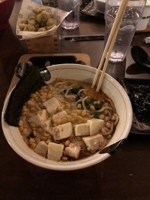 Spicy creamy vegan ramen with Nori, spinach, tofu and corn.   at JINYA Ramen Bar - Farm in Houston