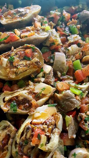 Auberginesalade met walnoten, paprika, tomaat, uien en knoflook.  at Syrisch Eethuis Moushmoush in Arnhem