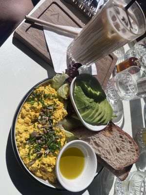 Tofu scramble + avo + iced Café Latte   at Venue in Prague