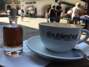 Almond milk coffee at Venue in Prague