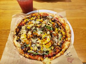 Vegan cheese, any veggies, marinara, and finished off with the balsamic fig swirl. So yum! at Mod Pizza in Glen Burnie