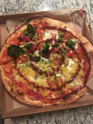 Half pineapple, half broccoli and red pepper with BBQ drizzle at Mod Pizza in Baltimore