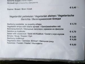 Vegetarian part of the menu at Sakutis in Nida