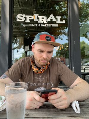 Picnic tables for out front seating  at Spiral Diner & Bakery in Dallas