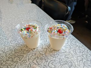 Vanilla shake split in two. at Spiral Diner & Bakery in Dallas