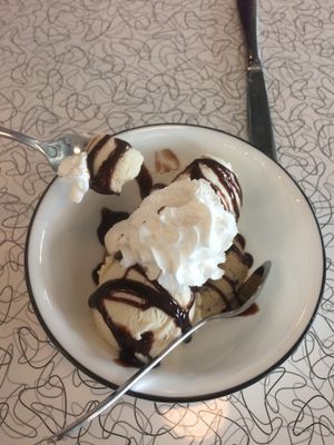 ice cream sundae with cookie  at Spiral Diner & Bakery in Dallas