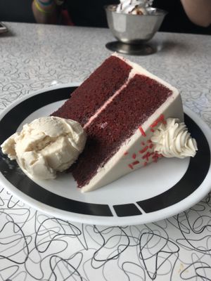 Red velvet cake with vanilla ice cream! at Spiral Diner & Bakery in Dallas