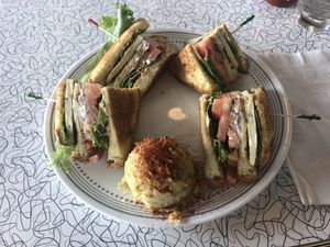 “The Mitch” tofu club with potato salad at Spiral Diner & Bakery in Dallas