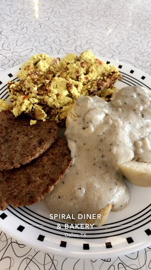 Biscuits and gravy with scramble at Spiral Diner & Bakery in Dallas