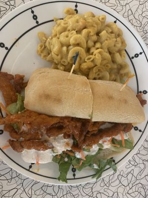 Buffalo Chik’n Sandwich with Mac and cheese  at Spiral Diner & Bakery in Dallas