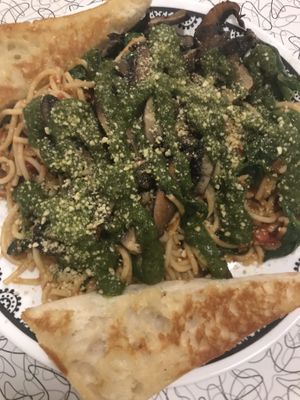 Spaghetti with Mushrooms, No Meatballs, Added Spinach at Spiral Diner & Bakery in Dallas