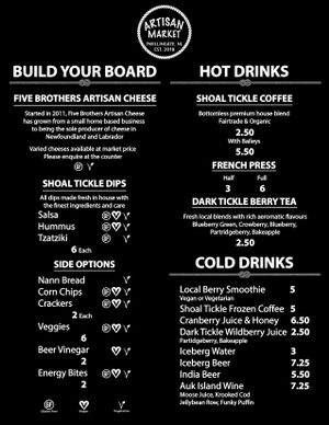 Menu 2018 at Artisan Market in Twillingate