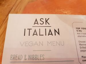 Separate vegan menu. at ASK Italian in Sheffield