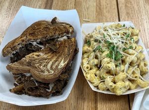 The Reuben with upgraded side of mac and cheeze  at Rutabagas in Lincoln