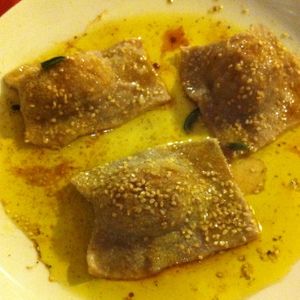 Oil and sage rye ravioli stuffed with potatoes and cabbage at Veg Point in Tenna