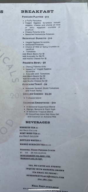 Menu closeup  at Original Thought NOLA in New Orleans