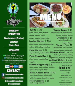 Their menu  at Original Thought NOLA in New Orleans