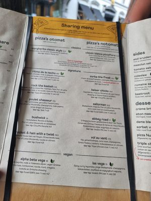 Menu , now 2 vegan pizzas (august 2024) at Otomat in Bruges