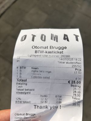receipt  at Otomat in Bruges