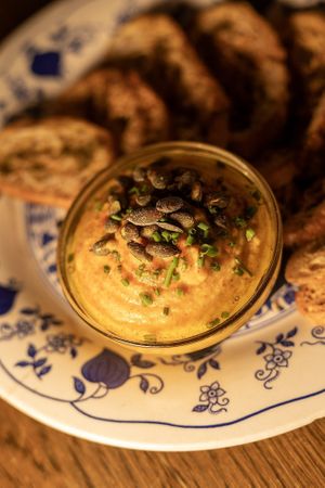 Humus de calabaza. at Filomena Gastrobar in Barcelona