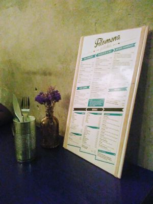 Menu and table setup at Filomena Gastrobar in Barcelona